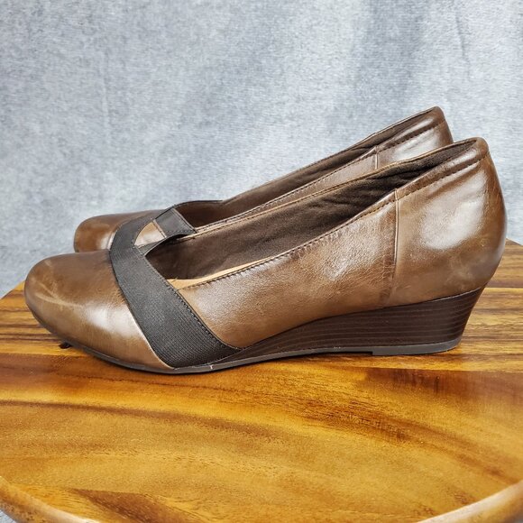Earth Shoes Women's 10 B Brown Leather Career Slip On Pumps Wedge Heels - Picture 3 of 9